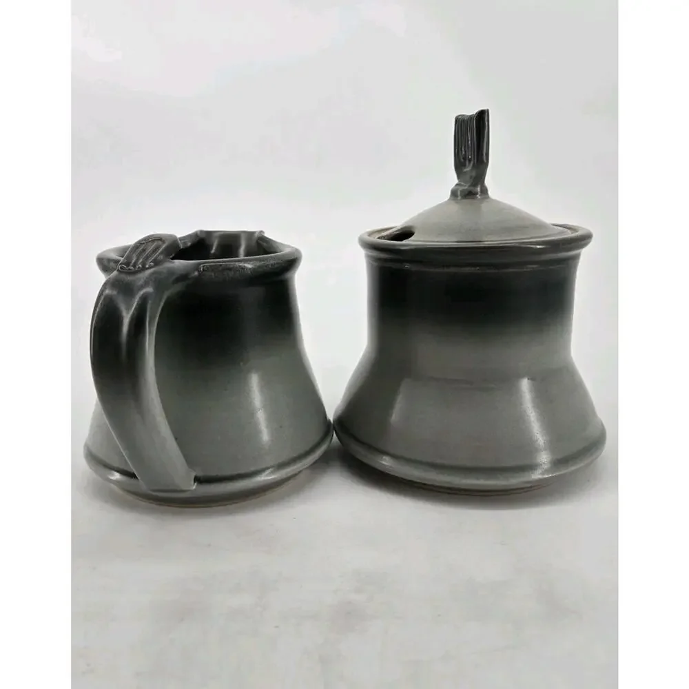 Vintage 80s Carson Studio Pottery Abstract Art Creamer And Sugar Set